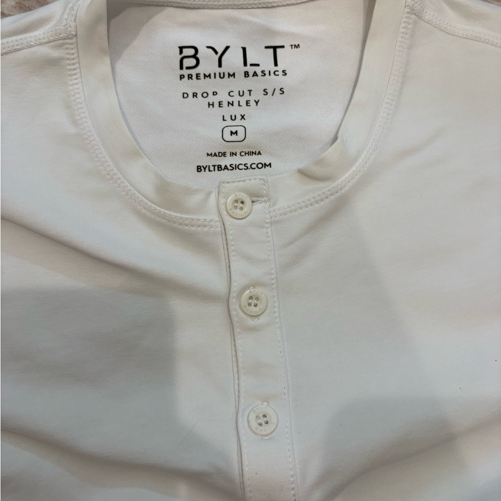 White Drop Cut Short Sleeve Henley